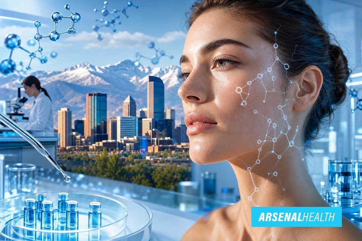 A Denver adult discussing GHK-Cu peptide research and skin health with a clinician