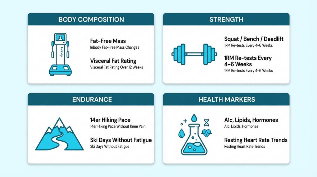 Body composition, strength, endurance, and health marker goals for personal training